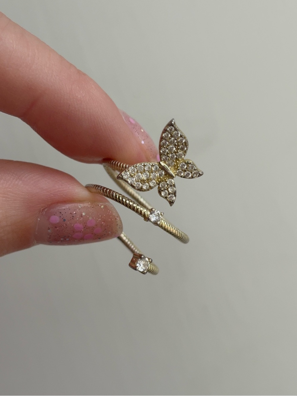 Sterling Silver Gold Wash Pave CZ Crystal Butterfly Wrap Ring - Picture 5 of 8